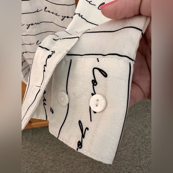 Second Sunday Button Down Blouse White w/Black I Love You Sz S Whimsigoth - Picture 7 of 10